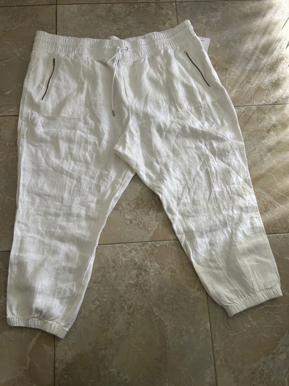 Athleta White Linen Drawstring Jogger Pants